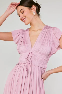 Maxi Dresses|Midi Dresses-Current Air Mara Pleated Maxi Dress BLUSHPINK