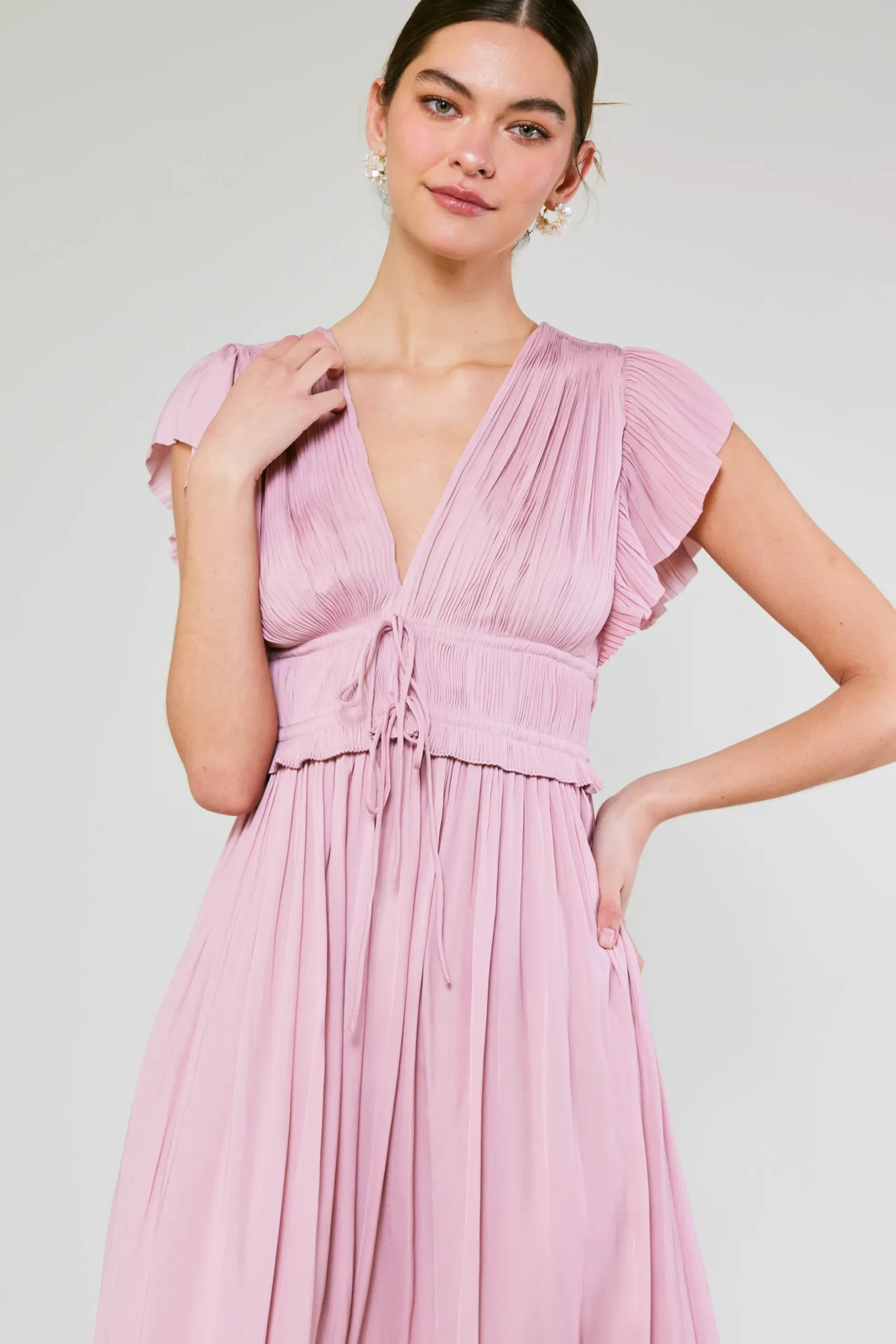 Maxi Dresses|Midi Dresses-Current Air Mara Pleated Maxi Dress BLUSHPINK