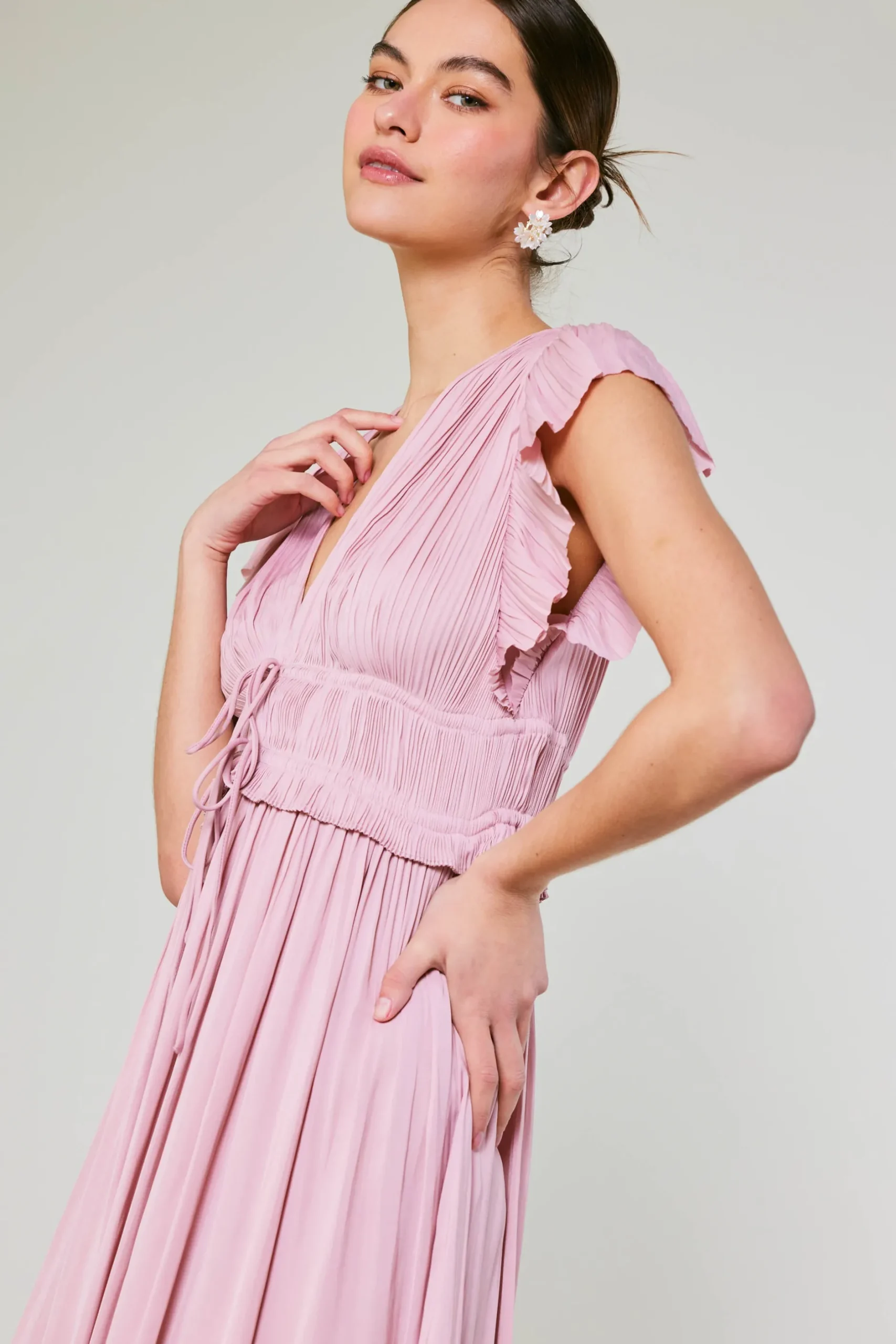 Maxi Dresses|Midi Dresses-Current Air Mara Pleated Maxi Dress BLUSHPINK