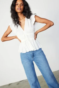 Sleeveless Tops-Current Air Mara Pleated Sleeveless Blouse OFFWHITE