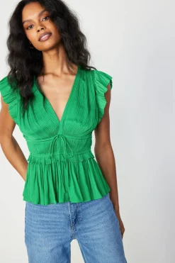 Sleeveless Tops-Current Air Mara Pleated Sleeveless Blouse DEEPSPRINGGREEN
