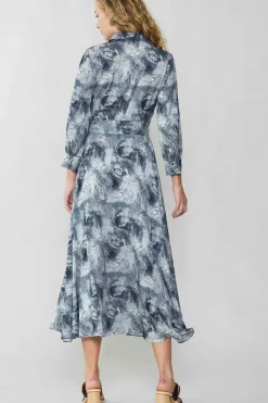 Maxi Dresses|Midi Dresses-Current Air Marbled Motif Buttondown Dress GREYMULTI