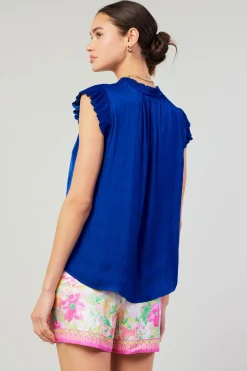 Short Sleeve Tops-Current Air Margot Pleated Blouse COBALT