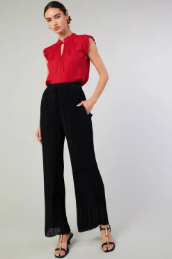 Short Sleeve Tops-Current Air Margot Pleated Blouse RED