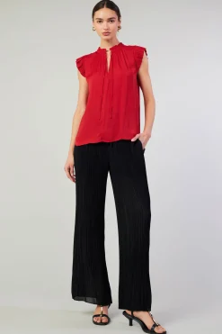 Short Sleeve Tops-Current Air Margot Pleated Blouse RED