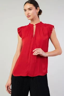 Short Sleeve Tops-Current Air Margot Pleated Blouse RED