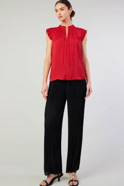 Short Sleeve Tops-Current Air Margot Pleated Blouse RED