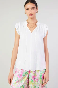 Short Sleeve Tops-Current Air Margot Pleated Sleeve Blouse OFFWHITE