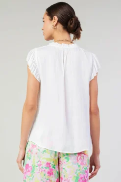Short Sleeve Tops-Current Air Margot Pleated Sleeve Blouse OFFWHITE