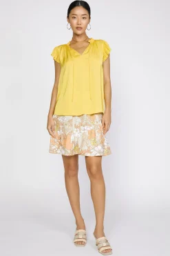 Sleeveless Tops|Short Sleeve Tops-Current Air Margot Pleated Sleeve Blouse SUNNYYELLOW