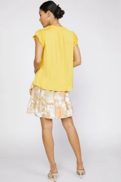 Sleeveless Tops|Short Sleeve Tops-Current Air Margot Pleated Sleeve Blouse SUNNYYELLOW