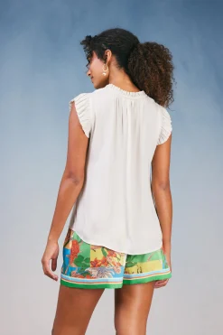 Short Sleeve Tops|Sleeveless Tops-Current Air Margot Pleated Sleeve Blouse ECRU