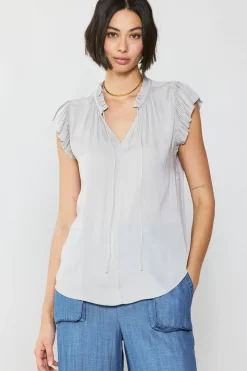 Short Sleeve Tops-Current Air Margot Pleated Sleeve Blouse GREY