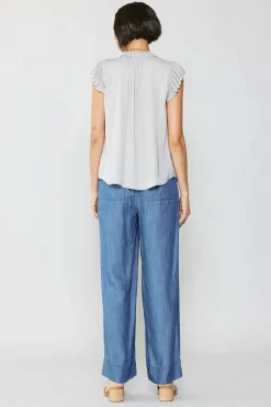 Short Sleeve Tops-Current Air Margot Pleated Sleeve Blouse GREY