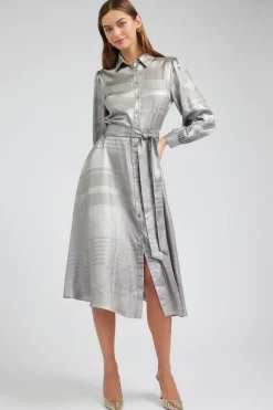 Maxi Dresses|Midi Dresses-Current Air Metallic Buttondown Dress SILVER