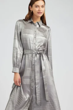 Maxi Dresses|Midi Dresses-Current Air Metallic Buttondown Dress SILVER