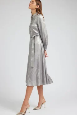 Maxi Dresses|Midi Dresses-Current Air Metallic Buttondown Dress SILVER