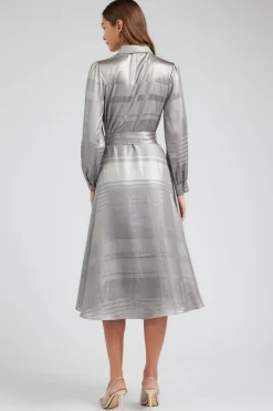 Maxi Dresses|Midi Dresses-Current Air Metallic Buttondown Dress SILVER
