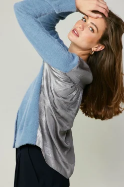 Cardigans-Current Air Metallic Contrast Cardigan BLUE