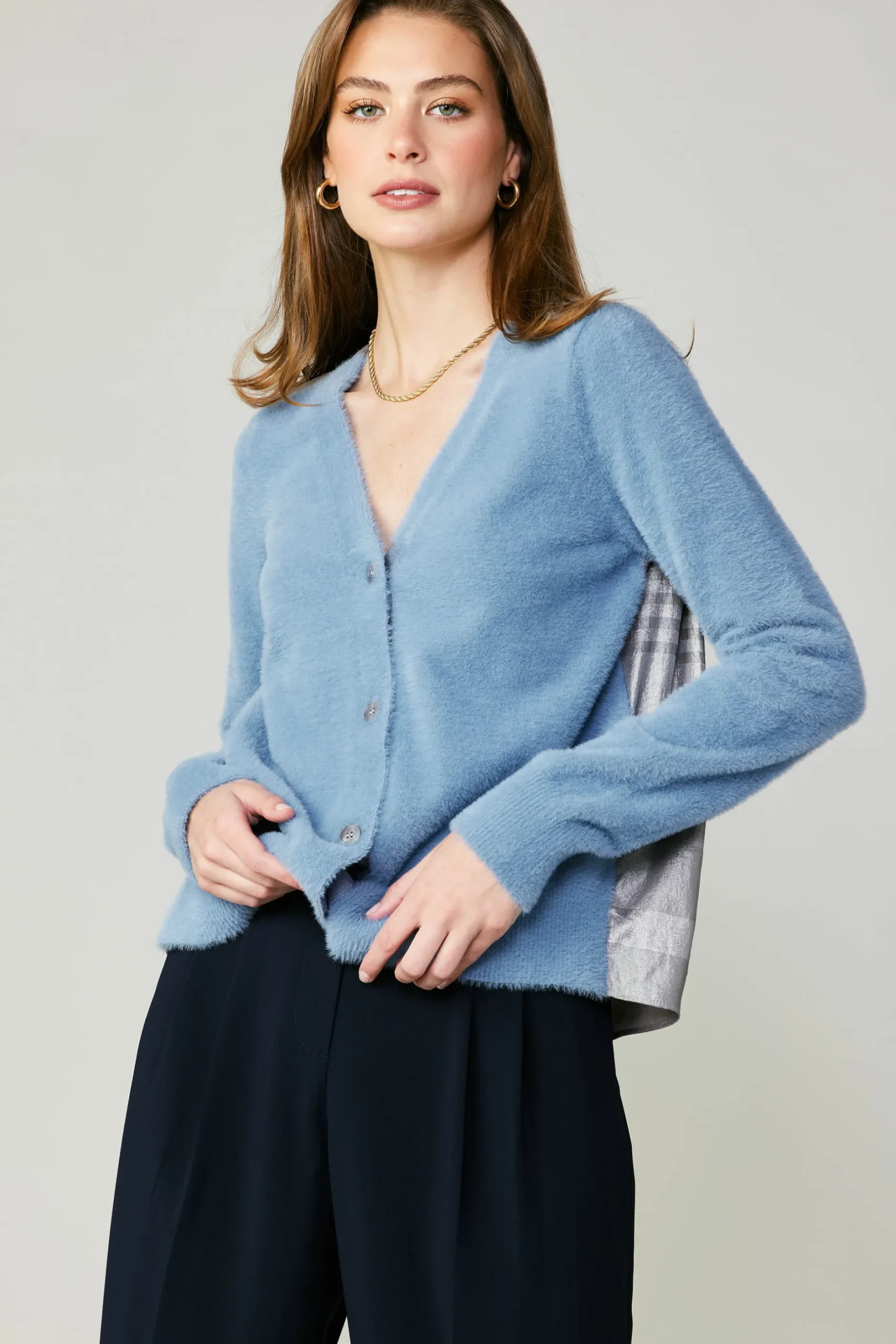 Cardigans-Current Air Metallic Contrast Cardigan BLUE