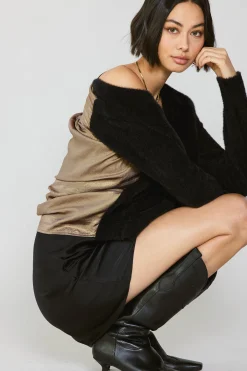 Cardigans-Current Air Metallic Contrast Cardigan GOLD-BLACK