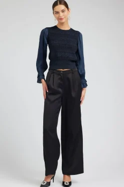 Knitwear|Long Sleeve Tops-Current Air Metallic Contrast Sweater Top NAVY