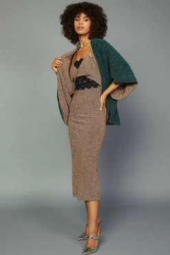 Midi Dresses-Current Air Metallic Lace Detail Dress GOLD