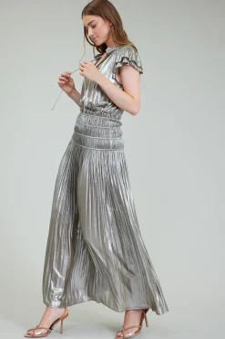 Maxi Dresses-Current Air Metallic Maxi Dress OLIVESILVER