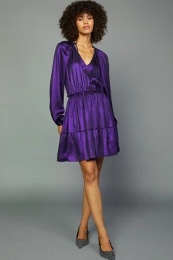 Mini Dresses-Current Air Metallic Purple Mini Dress LAPISPURPLE
