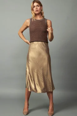 Knitwear|Coats & Jackets-Current Air Metallic Sweater Shrug Set METALLICBROWN