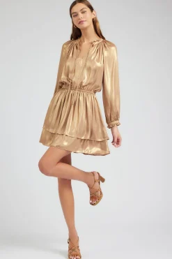 Mini Dresses-Current Air Metallic Tiered Mini Dress GOLD