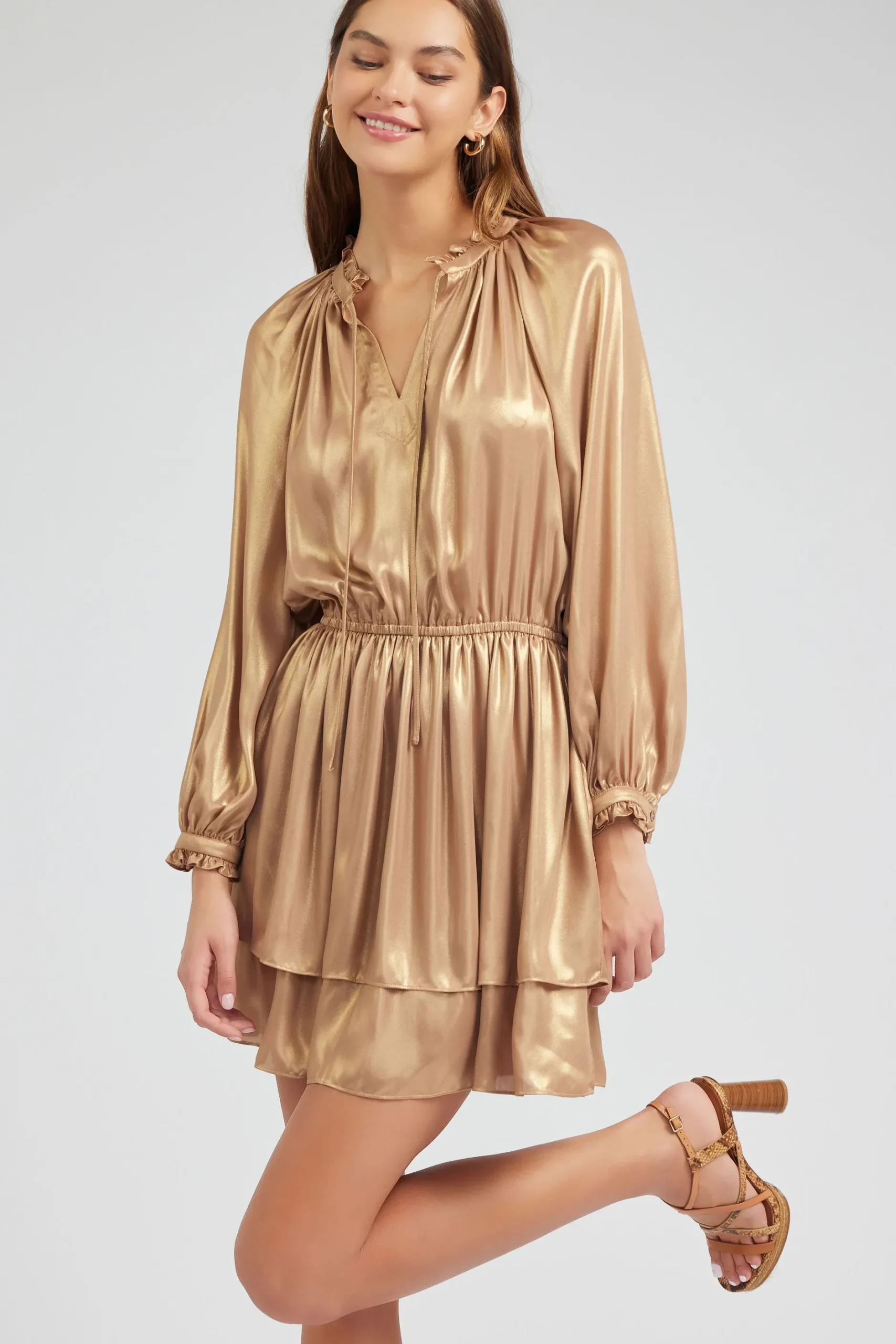 Mini Dresses-Current Air Metallic Tiered Mini Dress GOLD