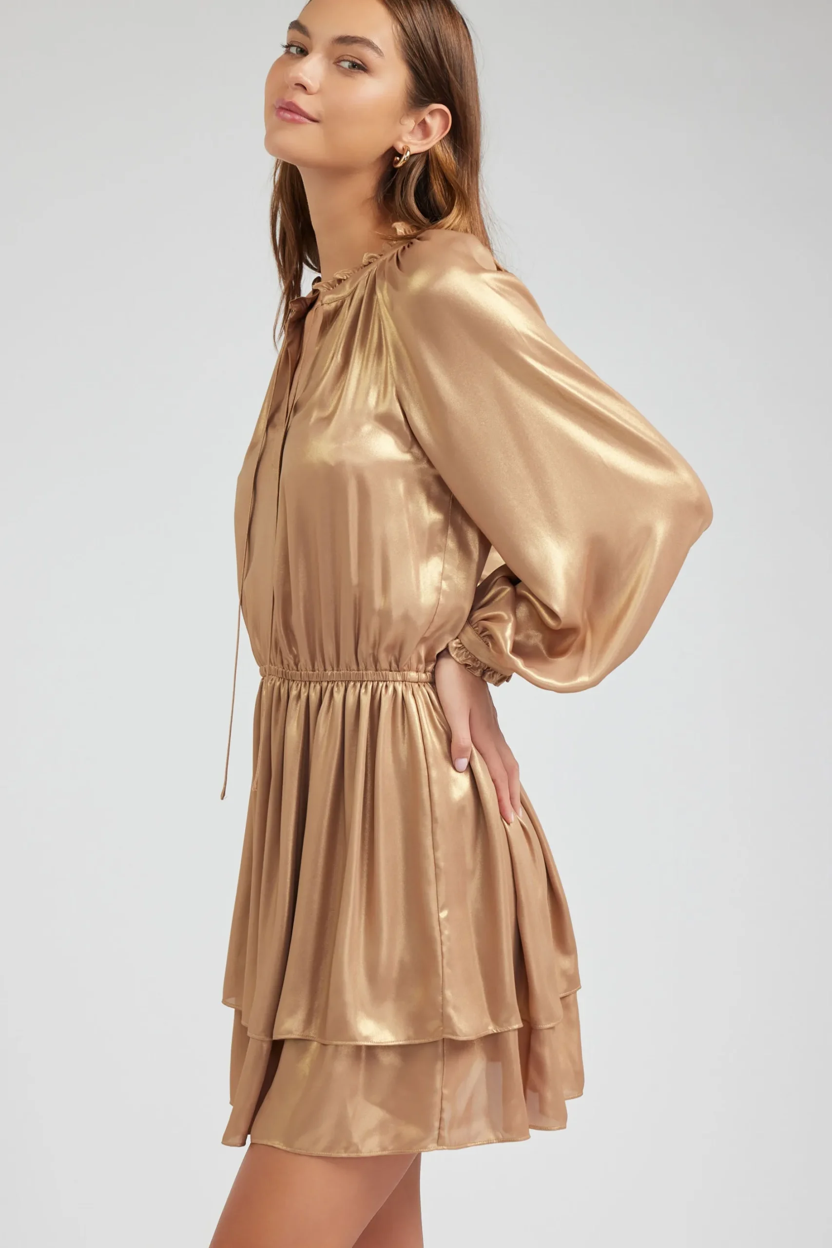 Mini Dresses-Current Air Metallic Tiered Mini Dress GOLD