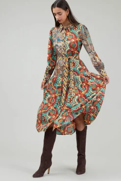 Midi Dresses-Current Air Mixed Print Shirt Dress MLT