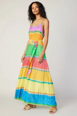 Maxi Dresses|Midi Dresses-Current Air Multicolored Pleated Cami Dress RAINBOW