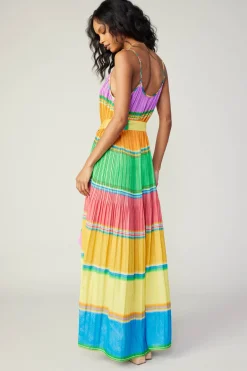 Maxi Dresses|Midi Dresses-Current Air Multicolored Pleated Cami Dress RAINBOW
