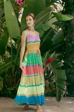 Maxi Dresses|Midi Dresses-Current Air Multicolored Pleated Cami Dress RAINBOW