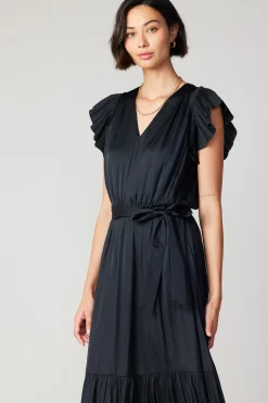 Midi Dresses-Current Air Natalia Flutter Sleeve Dress BLACK