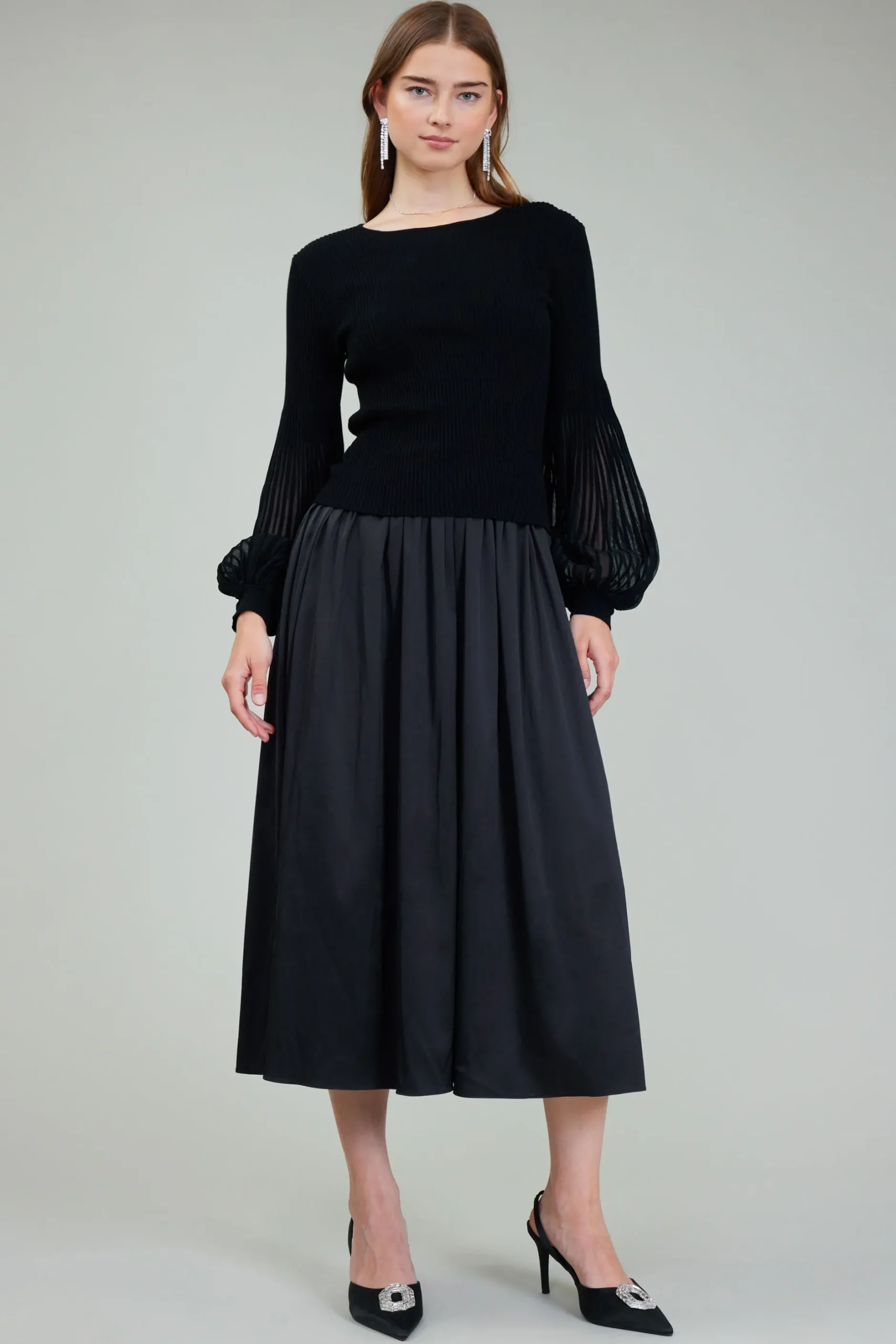 Knitwear-Current Air Nava Sweater Dress Set BLACK