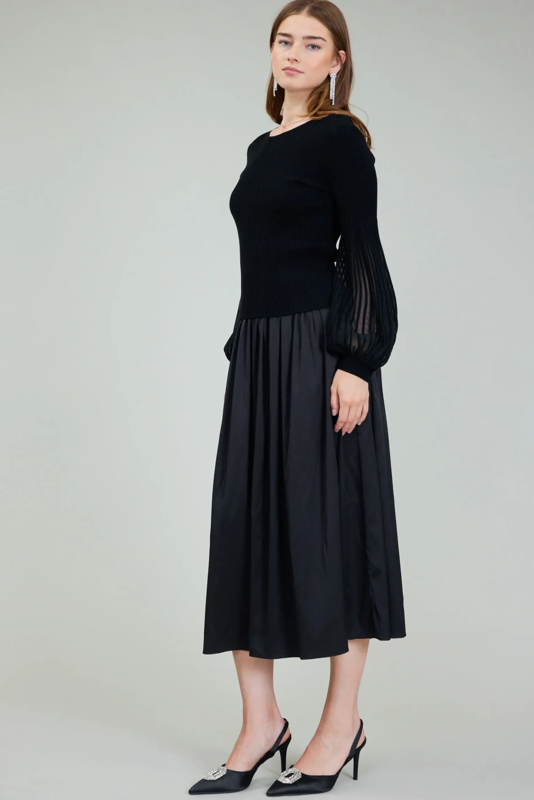 Knitwear-Current Air Nava Sweater Dress Set BLACK