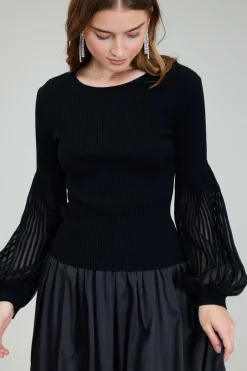 Knitwear-Current Air Nava Sweater Dress Set BLACK