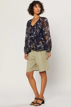 Long Sleeve Tops-Current Air Navy Floral Long Sleeve Top FLORALNAVY