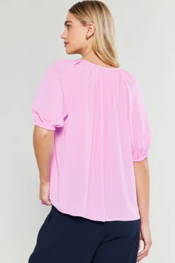Short Sleeve Tops-Current Air Neck Tie Detailed Blouse ORCHID