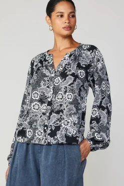 Long Sleeve Tops-Current Air Noir Floral Blouse MONOFLORAL