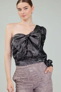 Long Sleeve Tops-Current Air One Shoulder Textured Top PLUMGUNMETAL