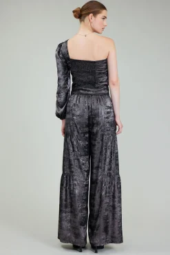 Long Sleeve Tops-Current Air One Shoulder Textured Top PLUMGUNMETAL