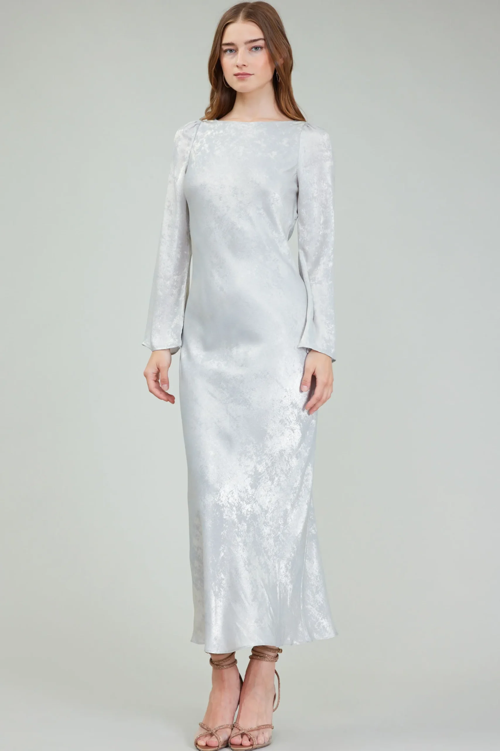 Maxi Dresses|Midi Dresses-Current Air Opalescent Textured Maxi Dress OYSTER