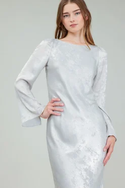 Maxi Dresses|Midi Dresses-Current Air Opalescent Textured Maxi Dress OYSTER