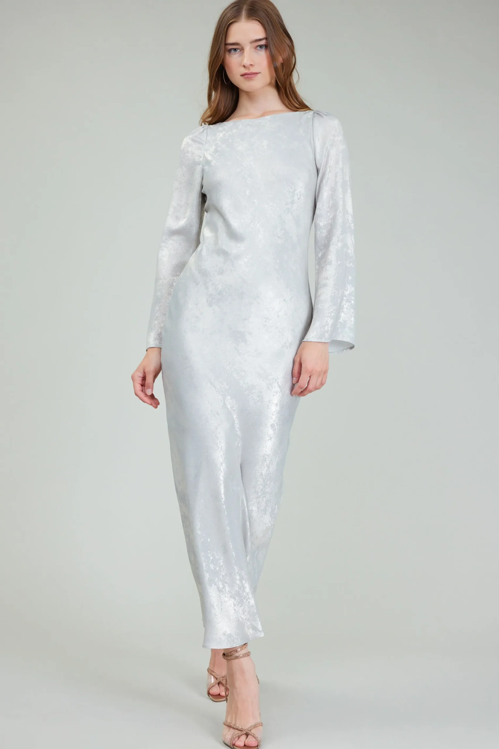 Maxi Dresses|Midi Dresses-Current Air Opalescent Textured Maxi Dress OYSTER