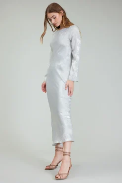 Maxi Dresses|Midi Dresses-Current Air Opalescent Textured Maxi Dress OYSTER